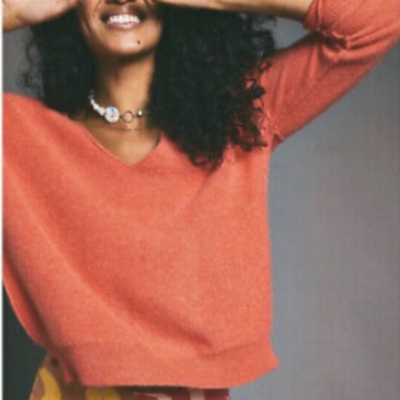 Free People Harmony Cashmere V-Neck Coral Sweater - Picture 2 of 5